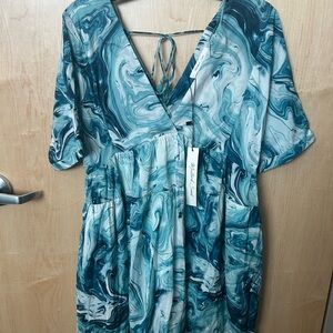 Mustard Seed Teal and White Marble Dress